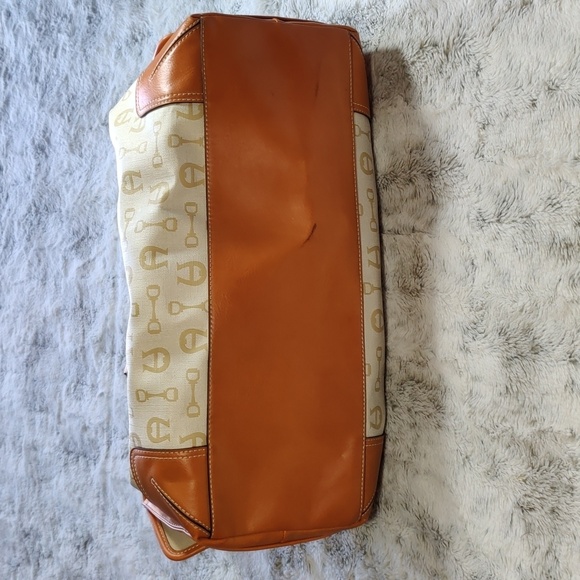 Etienne Aigner Brown and Cream Logo Canvas and Faux Leather Large Tote Bag - Picture 5 of 15